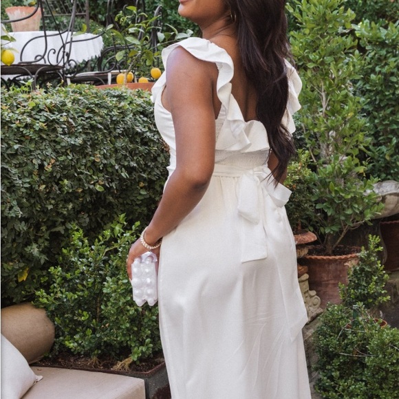 Show Me Your MuMu Alexis Midi Dress Ivory Luxe Satin White (never worn!) - Picture 3 of 3